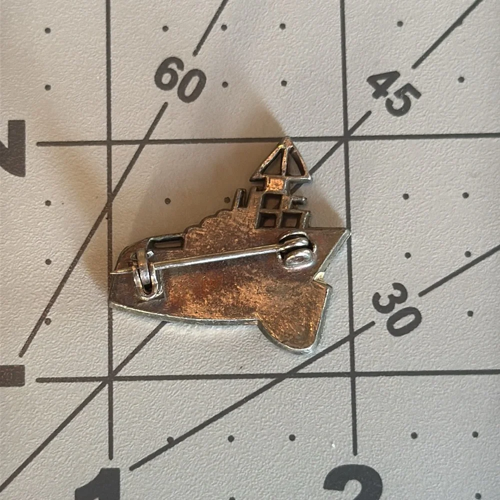 Vintage Battleship Lapel Pin – WWII Era Style – Enamel Navy Ship Souvenir